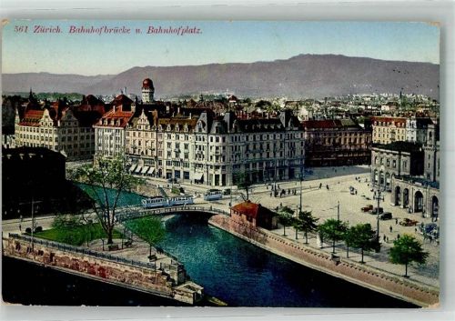 8000 Zürich 1948 Foto AK Bahnhofbrücke Bahnhofplatz Straßenbahn