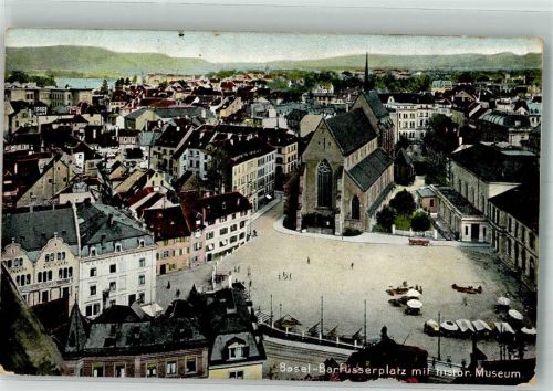 4000 Basel Bâle 1906 Gebrauchsspuren Barfüsserplatz Kirche hist. Museum