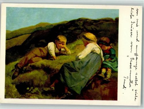 sign Koller - Kinder vom Hasliberg - Spendenkarte Pro Infirmis Schweiz 1940 AK mit Glitzer