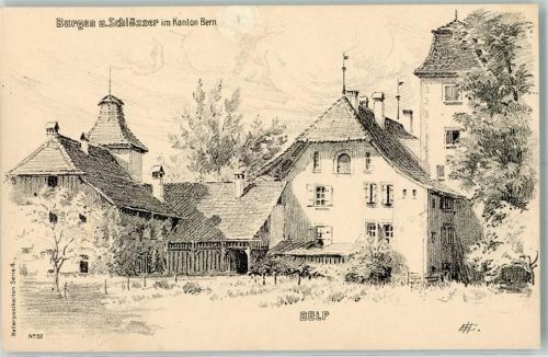 3123 Belp Gebrauchsspuren Burgen und Schlösser im Kanton Bern Künstlerkarte Sign. HH