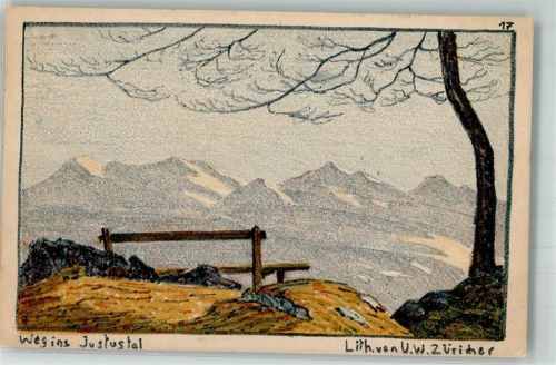 3655 Sigriswil 1916 Künstlersteindruck sign. Züricher, V.W. Justustal Bahnpost Zug 2544