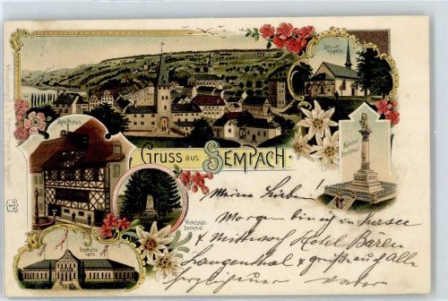 6204 Sempach Gebrauchsspuren Rathaus, National-Denkmal, Festhütte, Winkelried-Denkmal, Schlacht-Kapelle