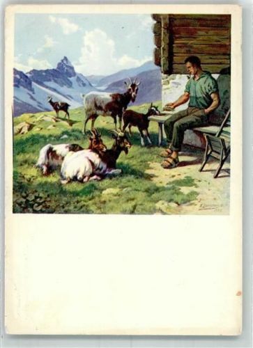 sign. Bachmann E. Almhütte Ziege Pro Infirmis Schweiz 1943 Künstlerkarte