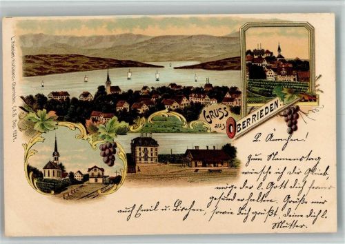 8942 Oberrieden BOAKC Kirche Bahnhof Lithographie