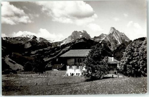 3778 Schönried Foto AK Ferienheim Buebebärg Blick auf Rüblihorn Gumfluh AKU1