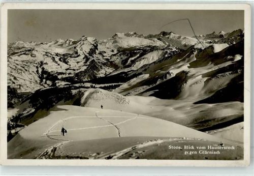 6433 Stoos SZ Winter Hauserstock Glärnisch Skifahrer