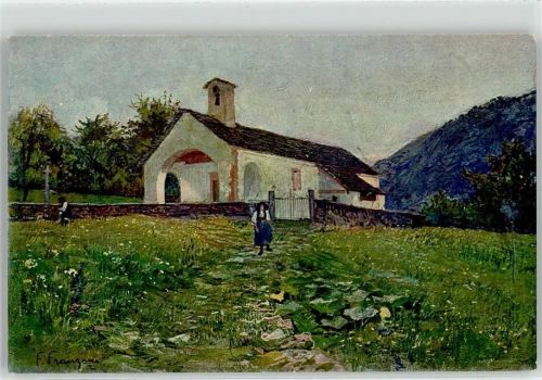 6673 Maggia Künstlerkarte sign. Franzoni Kirche