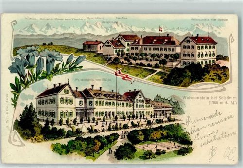 4515 Weissenstein b. Solothurn 1908 Lithographie Kurhaus Tennis Jungfrau Mönch Eiger Wengernalp Wetterhorn Fahne