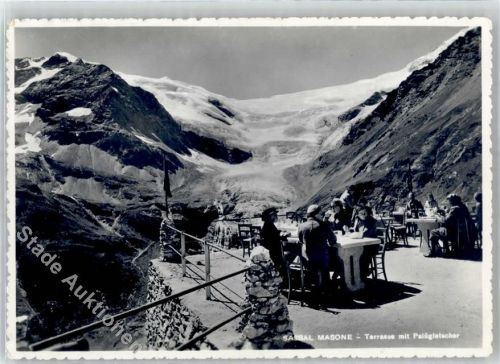 7710 Alp Grüm - Gasthaus Sassal Masone Terasse mit Palügletscher