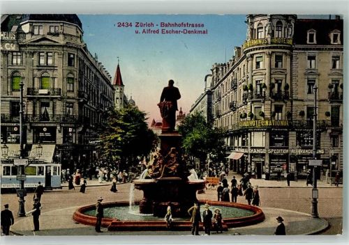 8000 Zürich - Bahnhofstrasse Alfred Escher Denkmal Hotel National