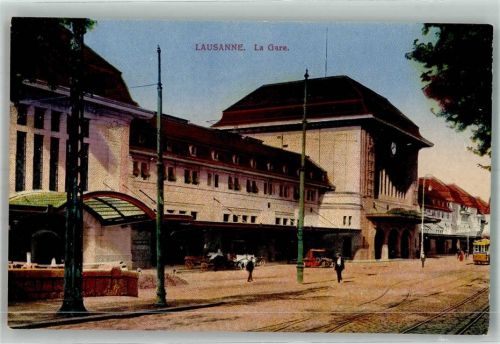 Lausanne Losanna Bahnhof Straßenbahn Bahnhof Schweiz Foto AK