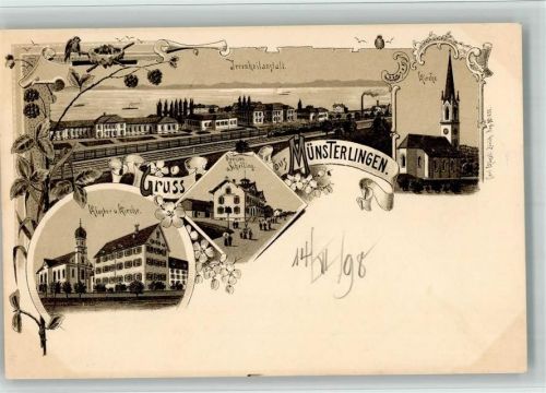 8596 Münsterlingen 1898 BOAKC Lithographie Irrenheilanstalt Kirche Kloster Pension Schelling Verlag Künzli Nr 652