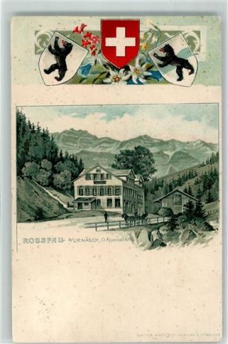 9107 Urnäsch 1902 Prägedruck Wappen Rossfau Lithographie