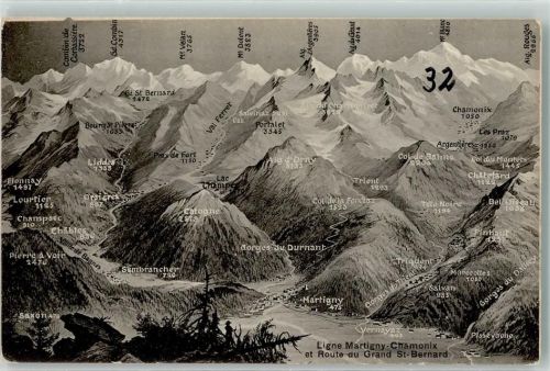 1937 Orsières - Route Martigny nach Chamonix Route Grosser St. Bernhard Vogelschau