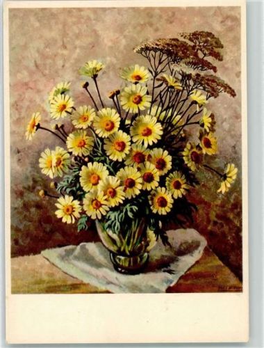 Blumenvase gelbe Margeriten sign. Hch. Widmer AK Pro Infirmis Schweiz Künstlerkarte