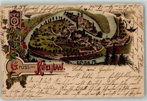 8462 Rheinau 1904 Gebrauchsspuren Lithographie Bahnpost Basel Zug 910