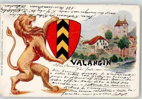 2042 Valangin 1900 Künstlerkarte Wappen Löwe