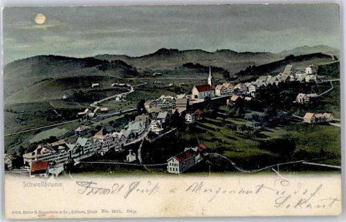 9103 Schwellbrunn 1905 Lithographie / Mondschein Kirche