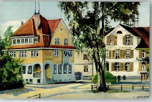 8580 Amriswil Künstlerkarte sign. H.Lehmann Hotel Bahnhof Kanotonalbank