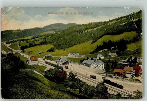 9125 Brunnadern 1919 Gebrauchsspuren Bahnhof Viadukt Eisenbahn grosse Büge
