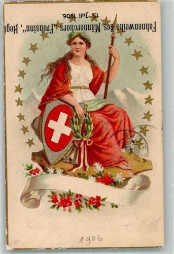 Hegi Winterthur Prägedruck - Einriß Fahnenweihe des Männerchors Frohsinn Helvetia 1906 Gebrauchsspuren