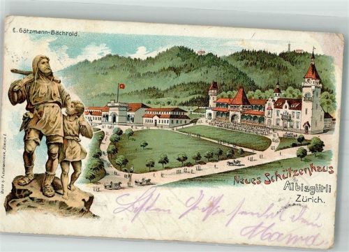 8000 Zürich 1902 Lithographie Denkmal Tell Schützenhaus Alibsgürtli