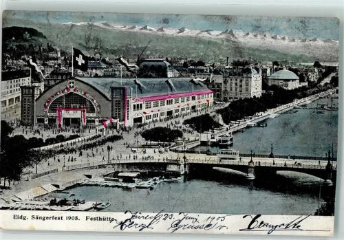 8000 Zürich 1905 Gebrauchsspuren Festhütte Sängerfest 1905 Straßenbahn AK