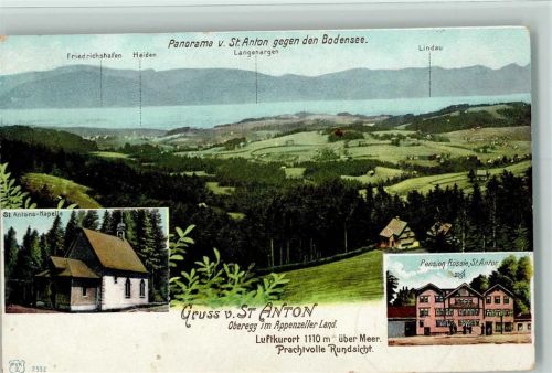 St Anton Oberegg 1901 - Panorama von St. Anton gegen den Bodensee St. Antonskapelle Pension Rössle