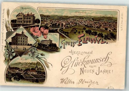 9230 Flawil Gebrauchsspuren Krankenhaus Schule Kirche Oberglatt Lithographie