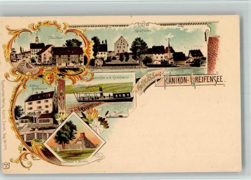 8606 Greifensee 1900 BOAKC Lithographie Nänikon Schloss Dampfer Denkmal Verlag Künzli Nr 795