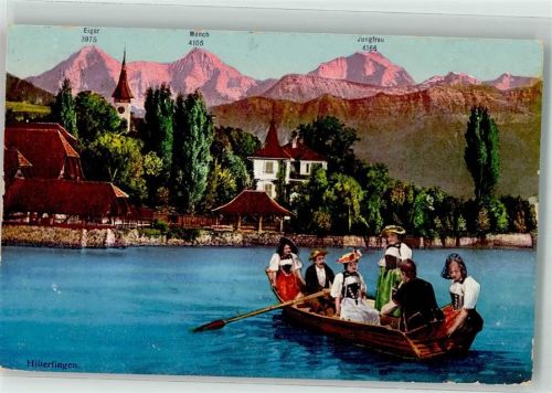 3652 Hilterfingen 1913 - Eiger Mönch Jungfrau Ruderboot Tracht