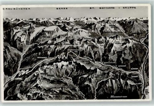 Klausenstrasse - Vogelschau Bündner Berge und Gotthard Gruppe