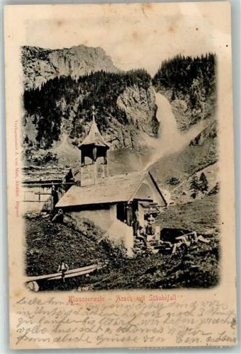 6465 Unterschächen 1904 Foto AK Kirche Klausenroute Aesch Stäubifall