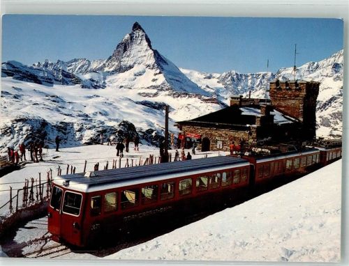 Matterhorn VS Bahnhof Gornergrat Bergbahn Zermatt Bahnhof Schweiz 1984 Winter