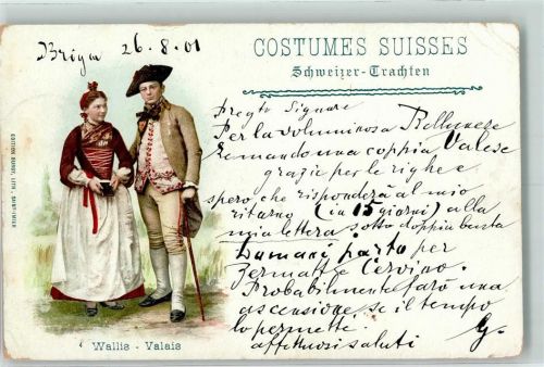 1901 Gebrauchsspuren Walliser Trachtenpaar