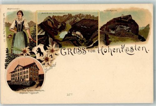 9450 Altstätten SG Gebrauchsspuren Appenzellerin Tracht Dörig Gasthaus Hohenkasten Schwendi Lithographie