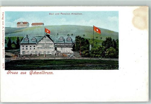 9103 Schwellbrunn 1905 - Bad und Pension Hirschen Fahnen