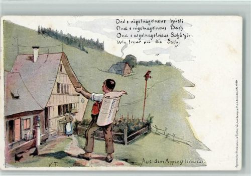 1915 Künstlerkarte Küher auf dem Weg nach Haus - Appenzellerland , sign V. Tobler