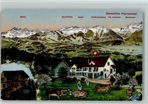 Pfannenstiel Gebrauchsspuren 1913 Okenshöhe mit Säntis Churfirsten Speer Schänniserberg Piz Lienhard Murtschen