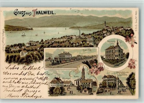 8800 Thalwil 1900 BOAKC Bahnhof Eisenbahn Lithographie