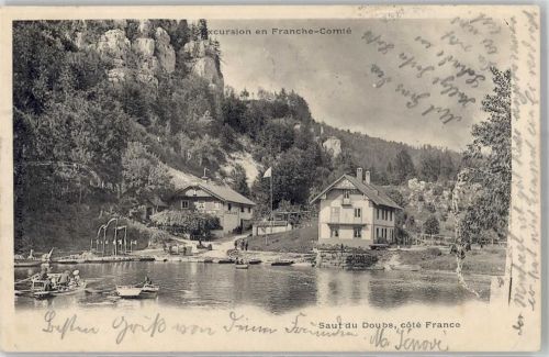 2416 Les Brenets 1902 Lithographie Boote Hotel