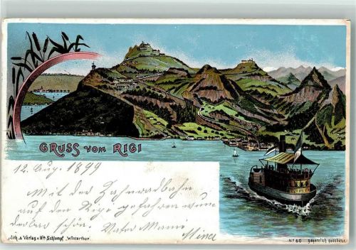 Rigi Kulm 1899 Gebrauchsspuren Schiff Lithographie Verlag Schlumpf Nr 60