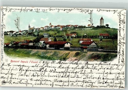 1680 Romont FR 1900 Gebrauchsspuren Bahnpost Strecke 5 Zug 27