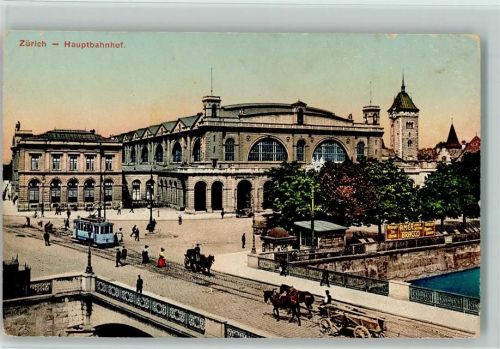 8000 Zürich 1920 - Hauptbahnhof Tram Pferdewagen Pferdekutsche