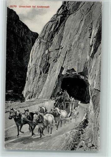 Photoglob k 8279 Urnerloch bei Andermatt AK Postkutsche Schweiz 1910