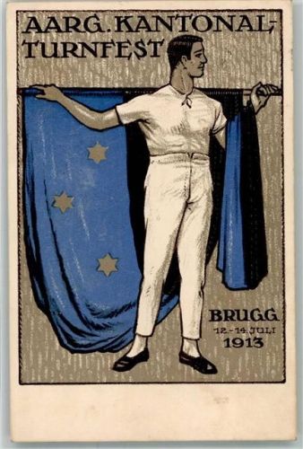 5200 Brugg AG 1913 Lithographie sign. Müller G. Aarg. Kantonal Turnfest 12.-14.7.1913