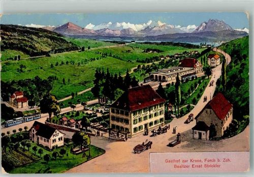 8127 Forch 1915 - Vogelschau Gasthaus zur Krone Post Eisenbahn Bahnhof