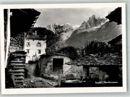 7610 Soglio 1956 Foto AK Dorfbrunnen