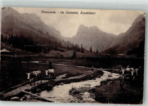 3654 Gunten 1920 Gebrauchsspuren Thunersee Alpabfahrt Ort lt. Fotograf