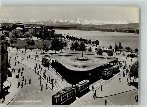 8000 Zürich 1947 Gebrauchsspuren Straßenbahn Bellevueplatz